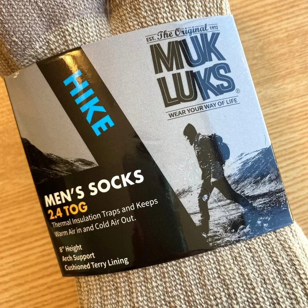 MUK LUKS 2 Pairs Heat Retainers Thermal Hiking Socks 2.4 TOG Men's Size 9-12 NWT